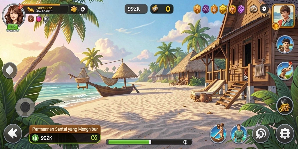 Tangkapan layar menunjukkan gameplay seru dan ceria di 99ZK.