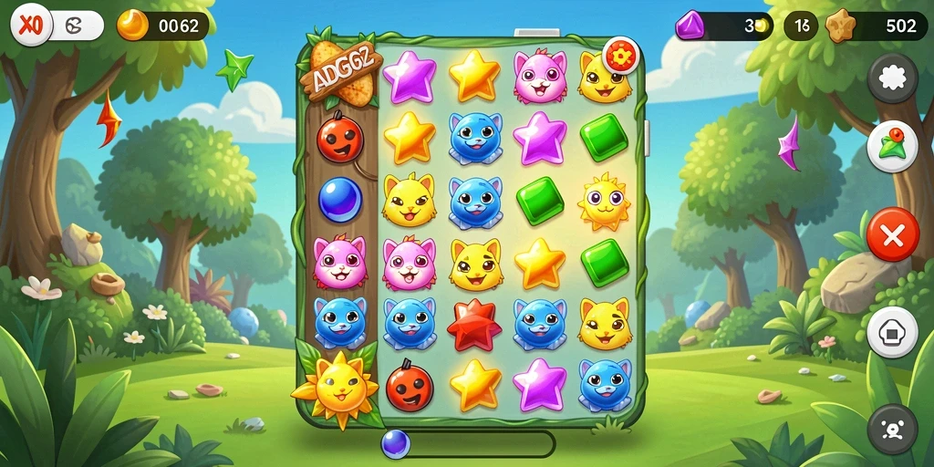 Tampilan gameplay ADG62 yang menarik dan penuh warna.