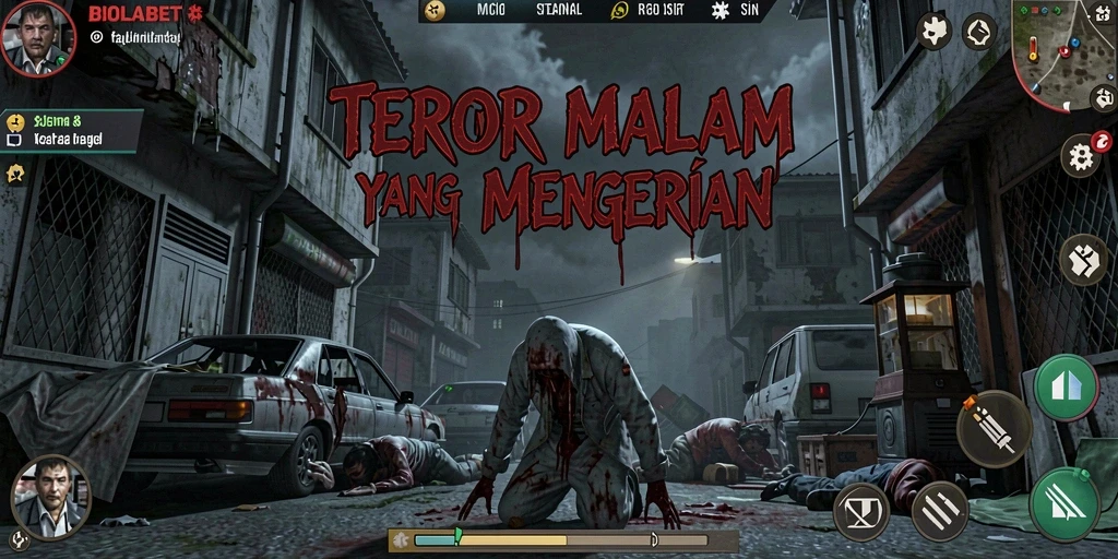 Tampilan permainan yang mencekam dalam BIOLABET dengan suasana gelap.