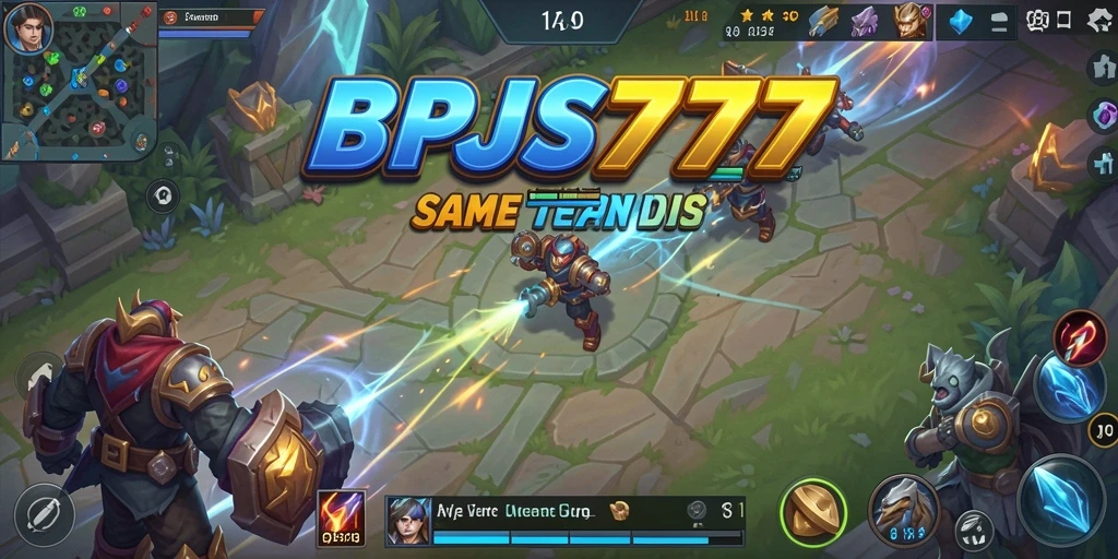 Screenshot gameplay BPJS777 menunjukkan aksi intens di arena pertempuran MOBA.