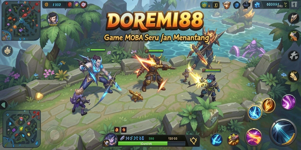 Screenshot gameplay DOREMI88 yang menampilkan aksi seru dalam pertarungan MOBA.