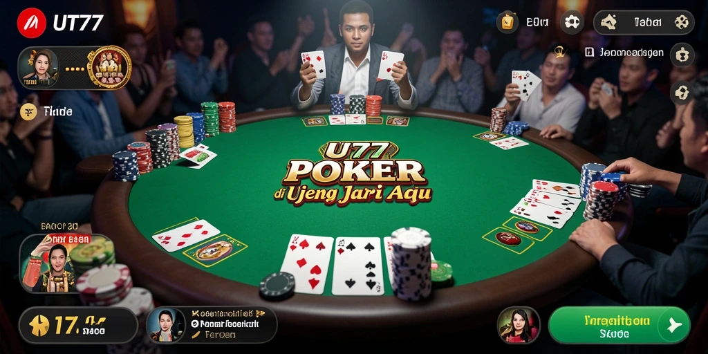 Tampilan gameplay UT77 yang menarik dan mendebarkan saat bermain poker.