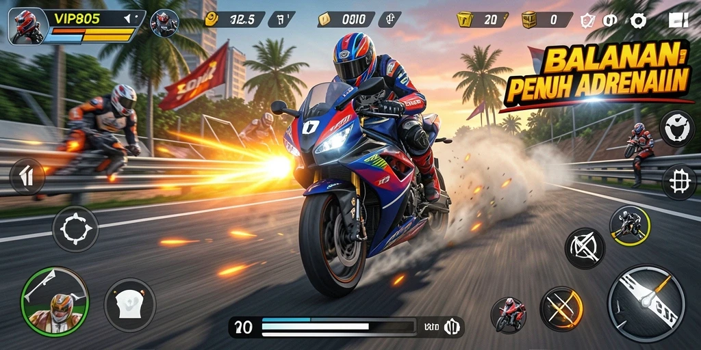 Gameplay seru dari VIP805 menampilkan balapan motor yang mendebarkan.